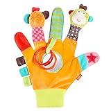 Fehn 074604 Spielhandschuh Safari – Fingerpuppen-Handschuh Affe und Elefant mit Rassel und...